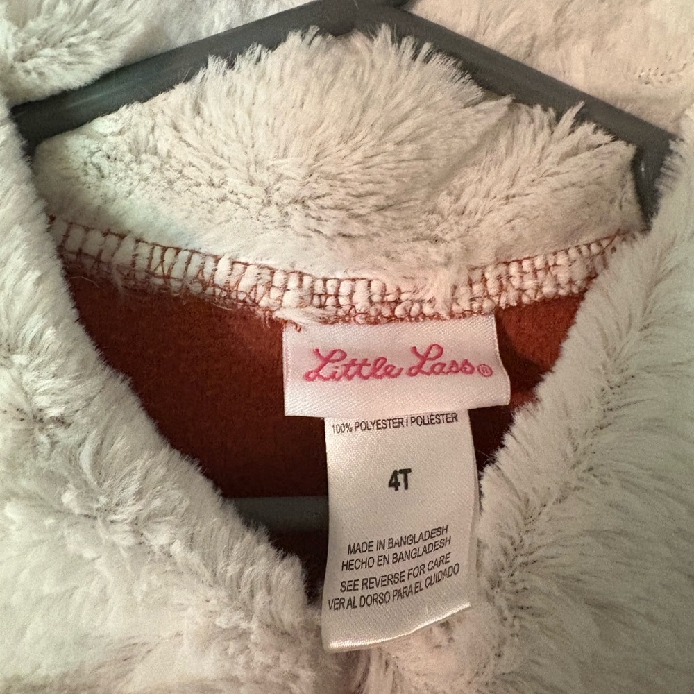 Little Lass SOFT LIGHT FLEECE burnt Orange ShirtJacket with Cream Collar size 4T - Picture 3 of 5